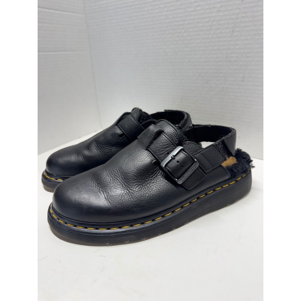 Dr. Martens Jorge II FL Black Ambassador Leather Faux Fur Mules Womens 9 Mens 8